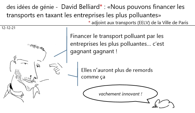 12/12/2021 : David Belliard : pour financer le transport [polluant] on peut taxer les entreprise les plus polluantes