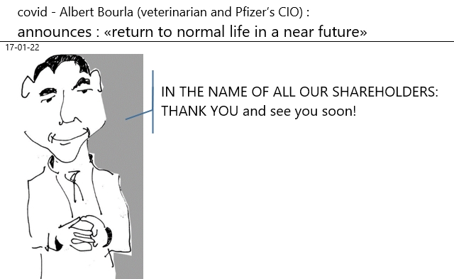 17/01/2022 : Albert Bourla (veterinarian and Pfizer’s CIO) announces : «return to normal life in a near future»