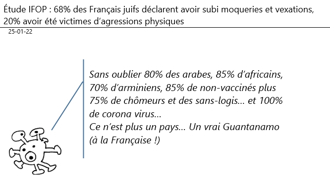 25/01/22 - Étude IFOP : 68% des Français juifs déclarent avoir subi moqueries et vexations, 20% avoir été victimes d’agressions physiques