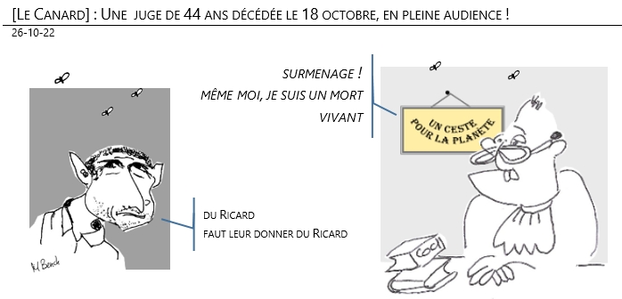 26/10/2022 - [le canard] : Une  juge de 44 ans décédée le 18 octobre, en pleine audience !
