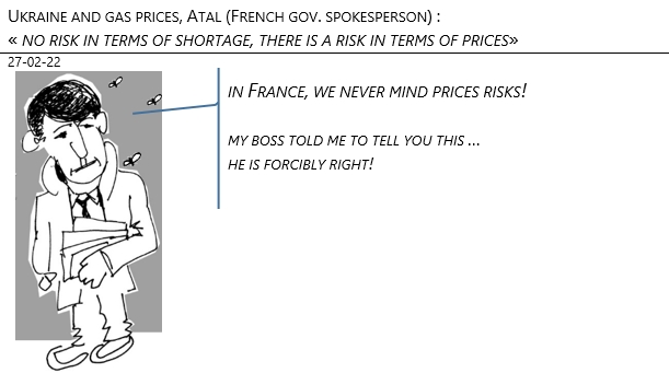 257/02/22 - Ukraine and Gas prices. Gabriel Atal (French gov. spokesperson) : «No risk in terms of shortage. Only in terms of prices»!