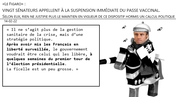 14/02/22 - «Le Figaro» : 20 sénateurs juge que le passe vaccinal est une entourloupe politique et demande sa levée immédiate