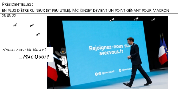 28/03/22 - Présidentielles : en plus d’être ruineux (et peu utile), Mc Kinsey devient un point gênant pour Macron !