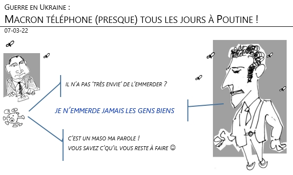 07/03/22 - Guerre en Ukraine. Macron téléphone presque tous les jours à Poutine !