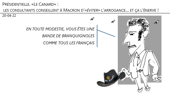 20/04/22 - Présidentielle. «Le Canard» : les consultants conseillent à Macron d’«éviter» l’arrogance… et ça l’énerve !