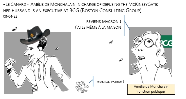 08/04/22 - «Le Canard»: Amélie de Monchalain in charge of defusing the #McKinseyGate: her husband is an executive at BCG (Boston Consulting Group)!