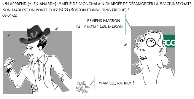 08/04/22 - On apprend («Le Canard»): Amélie de Monchalain chargée de désamorcer la #McKinseyGate. Son mari est un dirigeant chez BCG (Boston Consulting Group) !