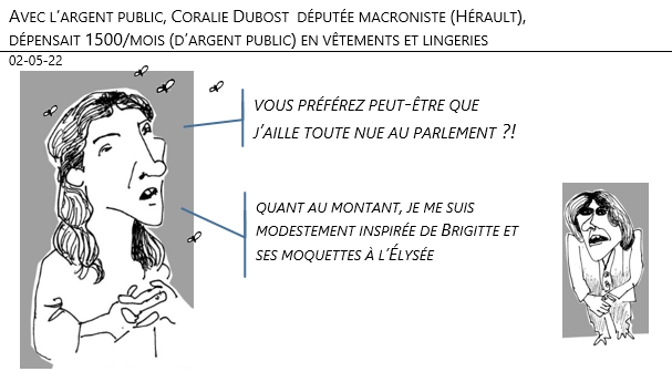 02/05/22 - Avec l’argent public, Coralie Dubost  députée macroniste, dépensait 1500/mois en vêtements et lingeries !
