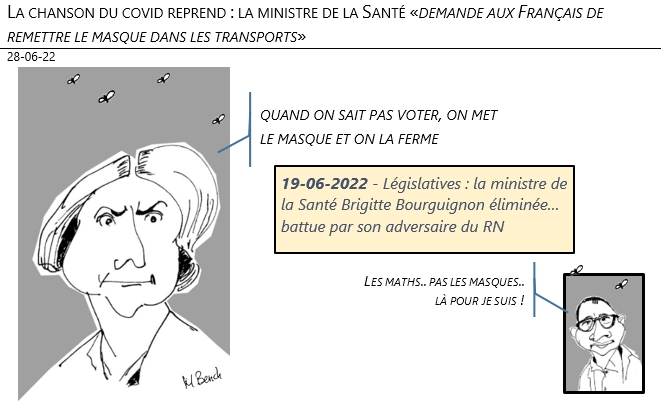 28/06/22 - La chanson du covid reprend : la ministre de la Santé «demande aux Français de remettre le masque dans les transports» !