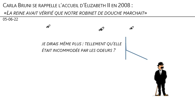 05/06/22 - Carla Bruni se rappelle l’accueil d’Elizabeth II en 2008 : «La reine avait vérifié que notre robinet de douche marchait» !