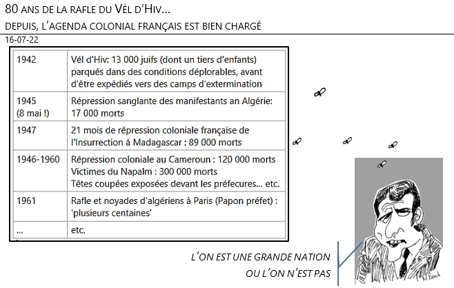 16/07/22 - 80 ans de la rafle du Vél d’Hiv… et un agenda colonial français bien chargé depuis !