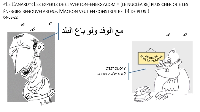 04/08/22 - «Le Canard»: Les experts de claverton-energy.com «[le nucléaire] plus cher que les énergies renouvelables». Macron veut en construire 14 de plus !