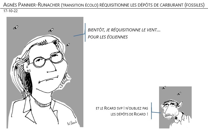 17/10/22 - Agnès Pannier-Runacher (transition écolo) réquisitionne les dépôts de carburant (fossiles) !