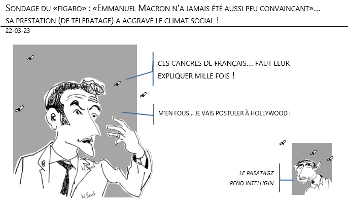 23/03/2023 – Sondage du «figaro» : «Emmanuel Macron n'a jamais été aussi peu convaincant»… sa prestation a aggravé le climat social !