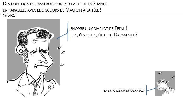 17/04/2023 – Des concerts de casseroles un peu partout en France en parallèle avec le discours de Macron à la télé !