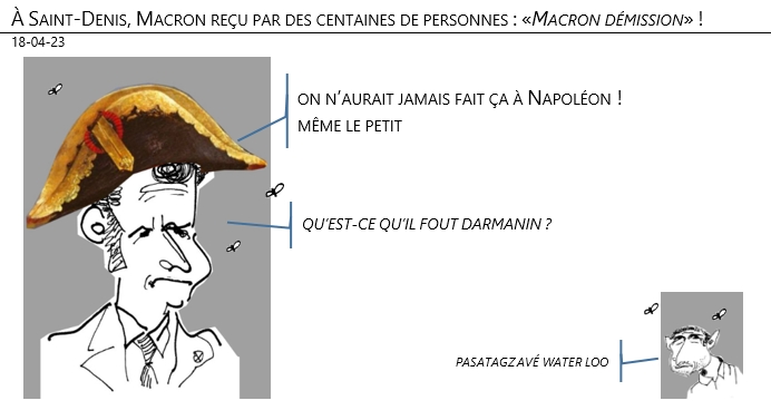 18/04/2023 – À Saint-Denis, Macron reçu par des centaines de personnes : «Macron démission» !