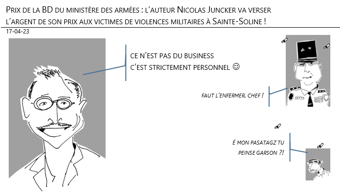 17/04/2023 – Prix de la BD du ministère des armées : l’auteur Nicolas Juncker va verser l’argent de son prix aux victimes de violences militaires à Sainte-Soline !