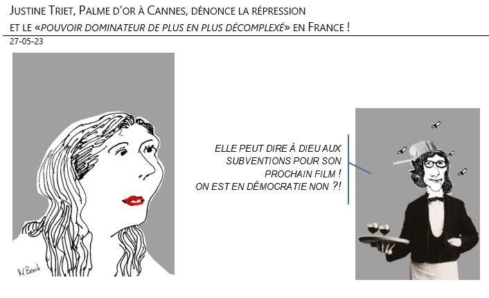 27/05/2023 – Justine Triet, Palme d’or à Cannes, dénonce la répression et le «pouvoir dominateur de plus en plus décomplexé» en France !