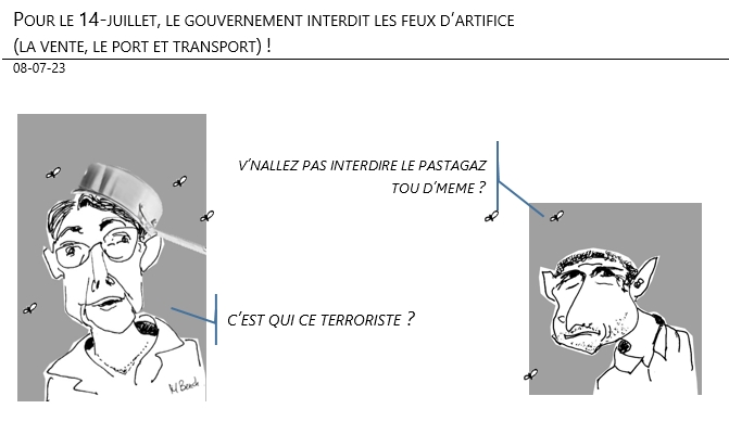 08/07/2023 – Pour le 14-juillet, le gouvernement interdit les feux d’artifice (la vente, le port et transport) !