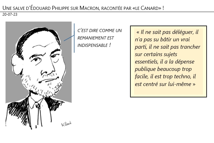 20/07/2023 – Une salve d’Édouard Philippe sur Macron, racontée par «le Canard» !
