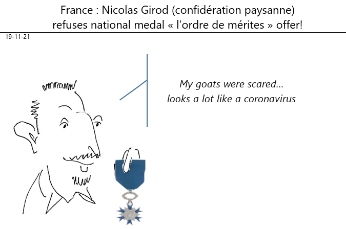 19/11/2021: Nicolas Girod (confédération paysanne) refuses the 'national mérite' medal!
